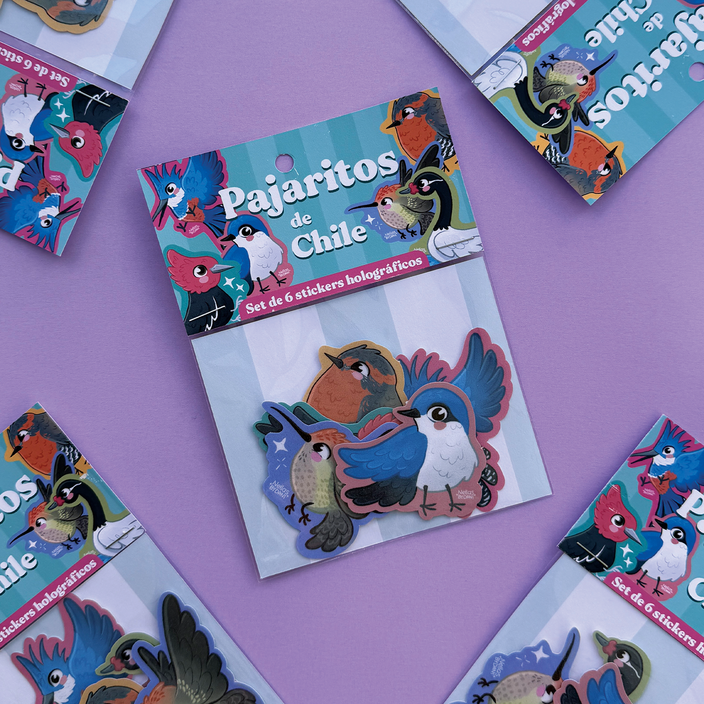 Stickers holográficos de pajaritos de Chile | Set ilustrado