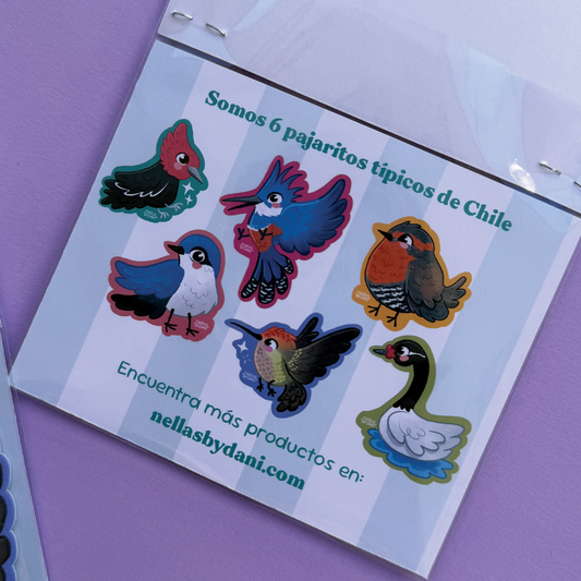 Stickers holográficos de pajaritos de Chile | Set ilustrado