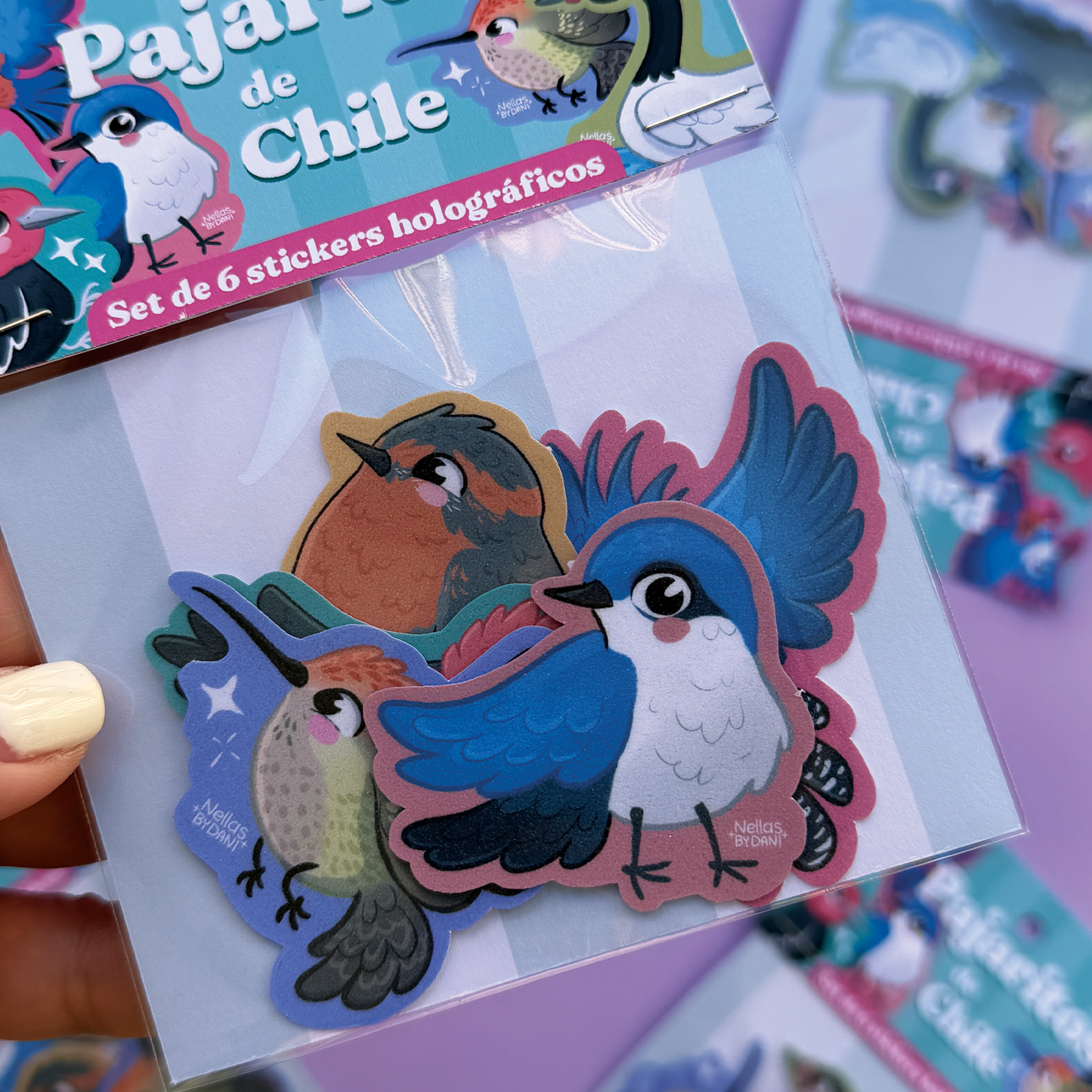 Stickers holográficos de pajaritos de Chile | Set ilustrado